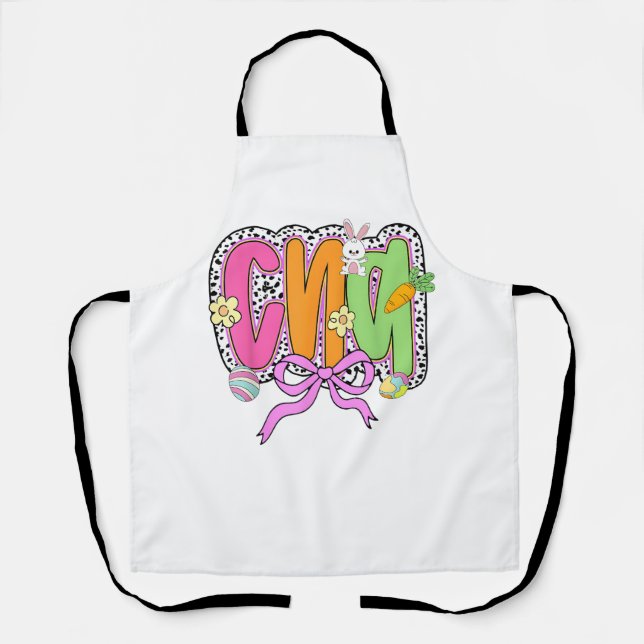 Happy Easter CNA Nurse Coquette Bow Bunny Eggs Wom Apron (Front)