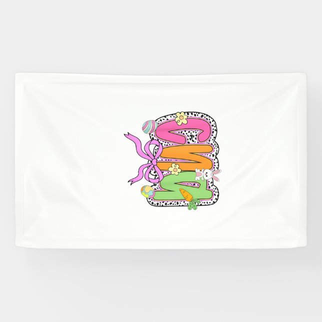 Happy Easter CNA Nurse Coquette Bow Bunny Eggs Wom Banner (Horizontal)