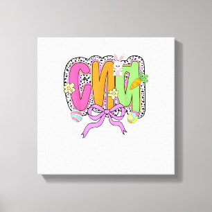 Happy Easter CNA Nurse Coquette Bow Bunny Eggs Wom Canvas Print