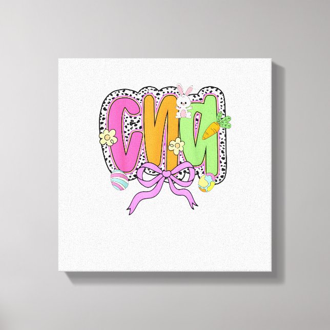 Happy Easter CNA Nurse Coquette Bow Bunny Eggs Wom Canvas Print (Front)