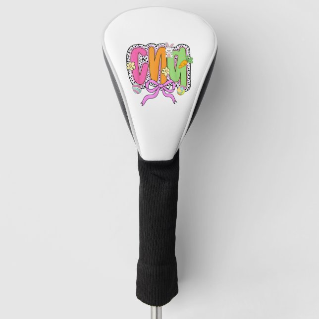 Happy Easter CNA Nurse Coquette Bow Bunny Eggs Wom Golf Head Cover (Front)