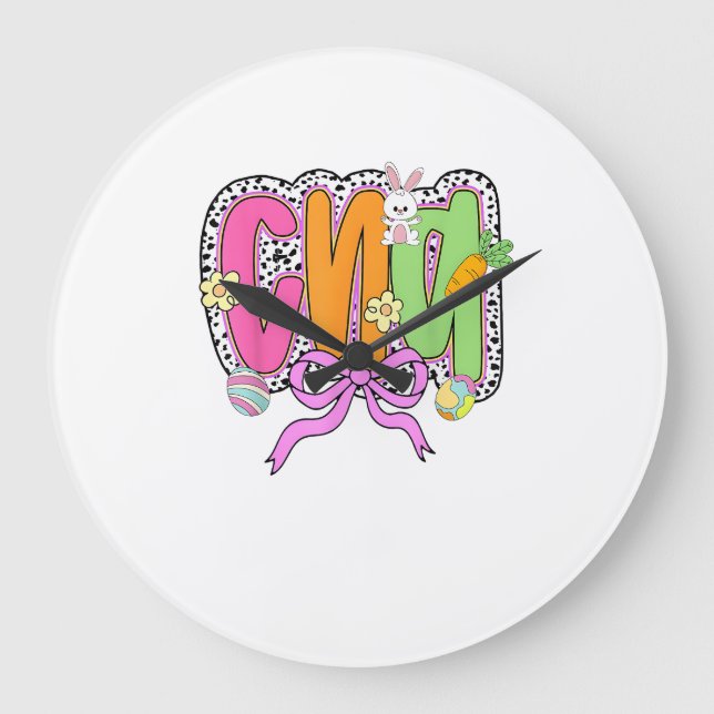 Happy Easter CNA Nurse Coquette Bow Bunny Eggs Wom Large Clock (Front)