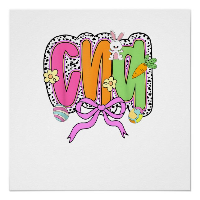 Happy Easter CNA Nurse Coquette Bow Bunny Eggs Wom Poster (Front)