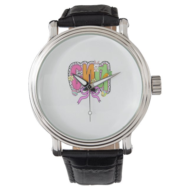 Happy Easter CNA Nurse Coquette Bow Bunny Eggs Wom Watch (Front)