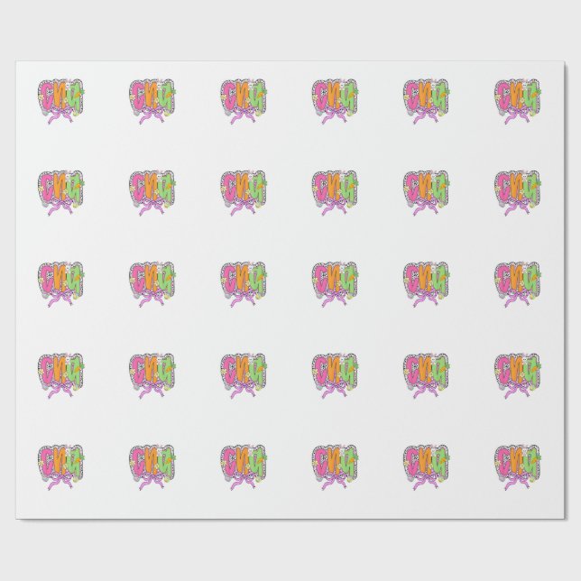 Happy Easter CNA Nurse Coquette Bow Bunny Eggs Wom Wrapping Paper (Flat)