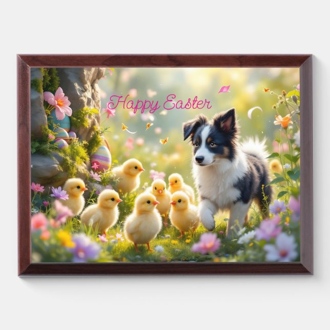 Happy Easter Collie and Chicks Award Plaque (Horizontal)