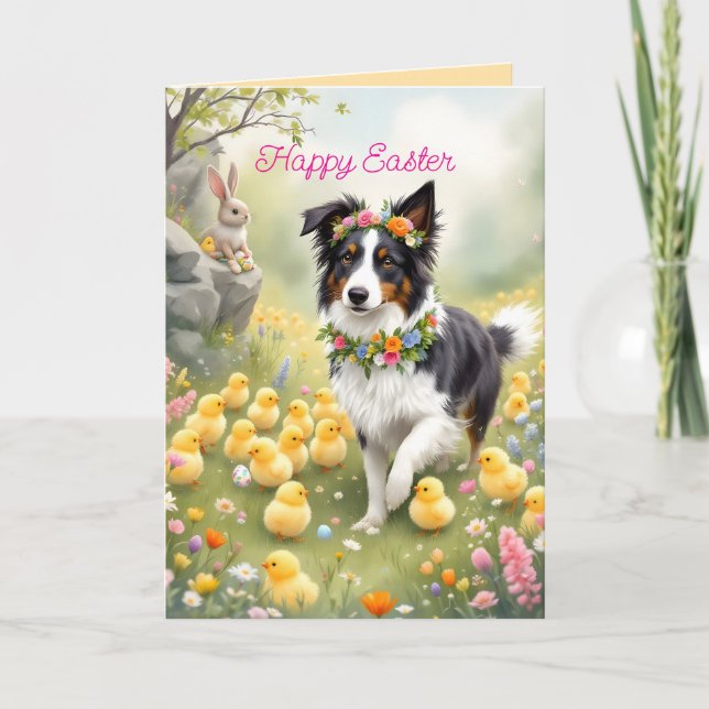 Happy Easter Collie and Chicks Card (Front)