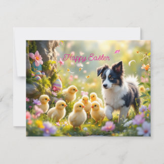 Happy Easter Collie and Chicks Holiday Card