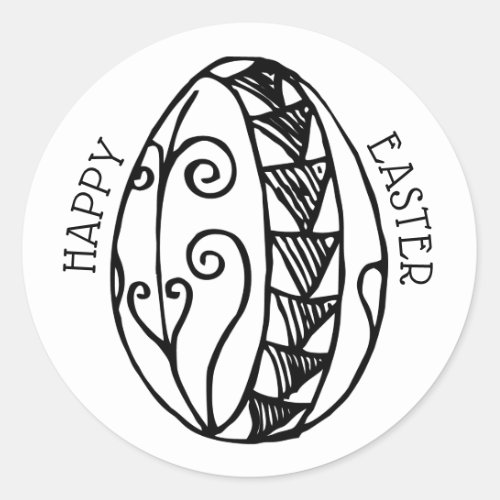 Happy Easter Color Your Own Hand Drawn Easter Egg Classic Round Sticker