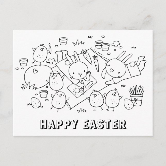 Happy Easter - Colorable Postcard for Kids (Front)