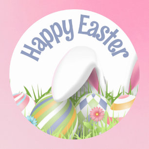 HAPPY EASTER Colored Eggs Bunny Ears Classic Round Sticker