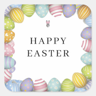 Happy Easter Colored Eggs Square Sticker