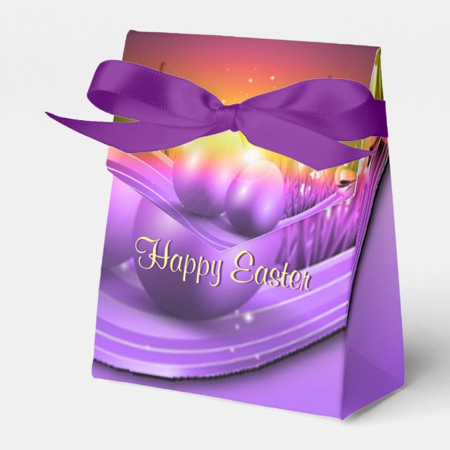 Happy Easter Colored Eggs Tent Favor Box (Front Side)