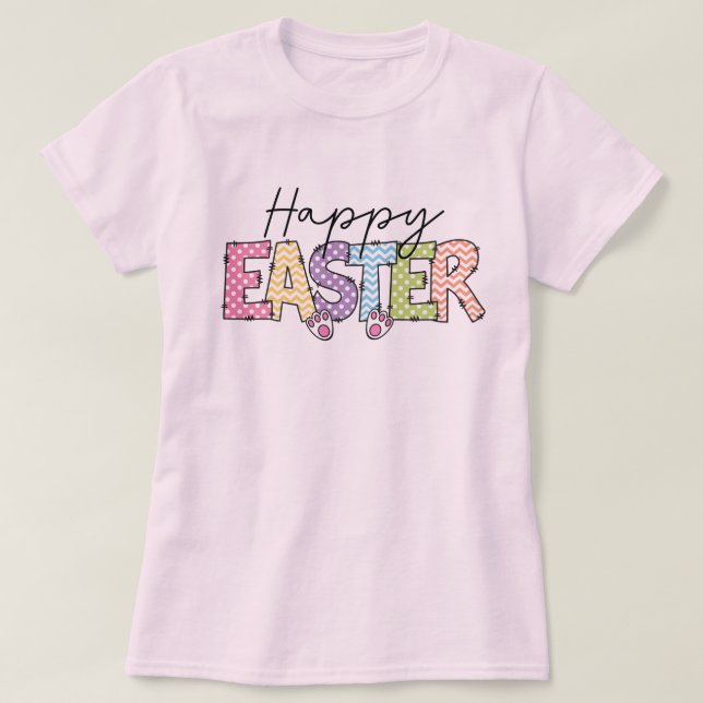 Happy Easter Colorful Bunny Design T-Shirt (Design Front)