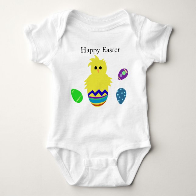 Happy Easter Colorful Chick Eggs Baby Bodysuit (Front)