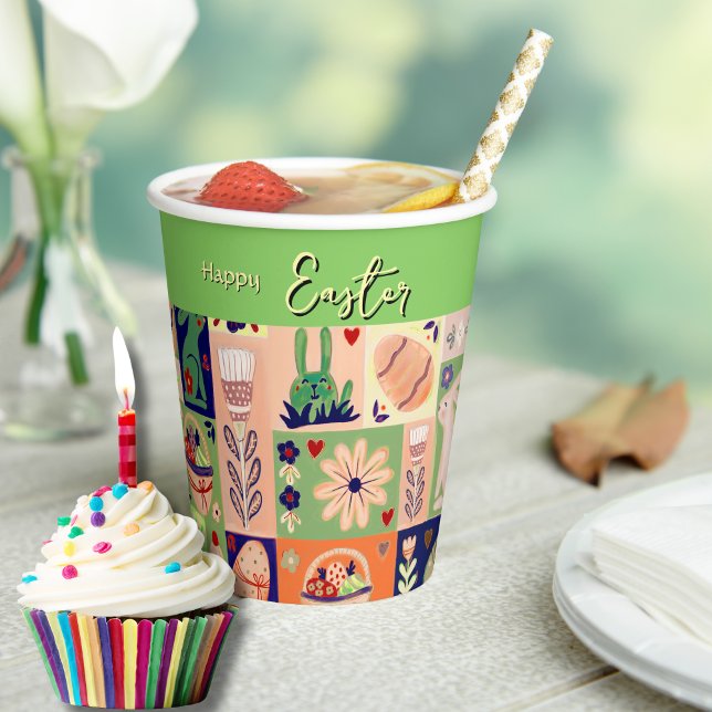 Happy Easter Colorful Collage  Paper Cups (Every Bunny Welcome Doormat)