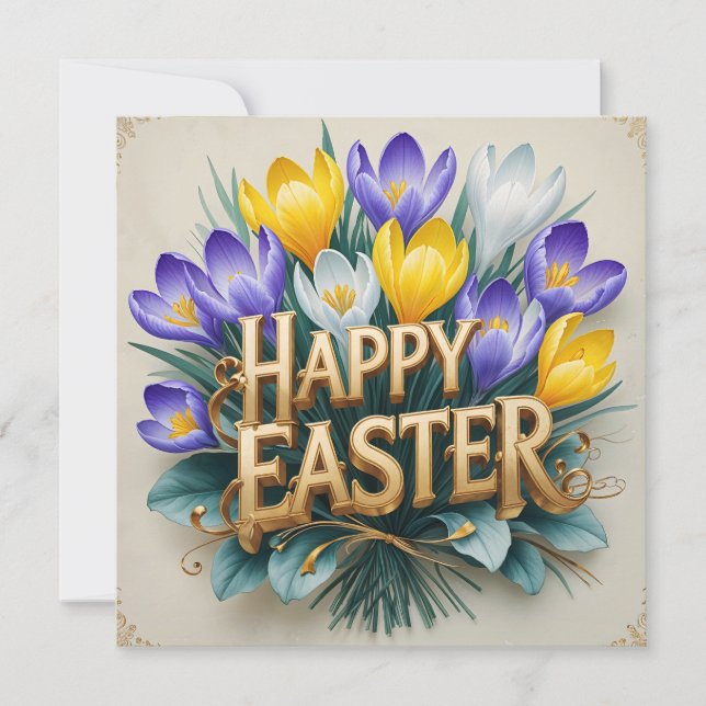 Happy Easter Colorful Crocus Flowers Holiday Card (Front)