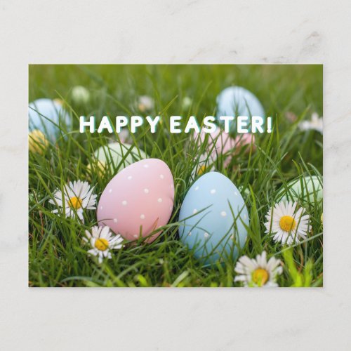Happy Easter Colorful Easter Eggs and Daisy Flower Holiday Postcard