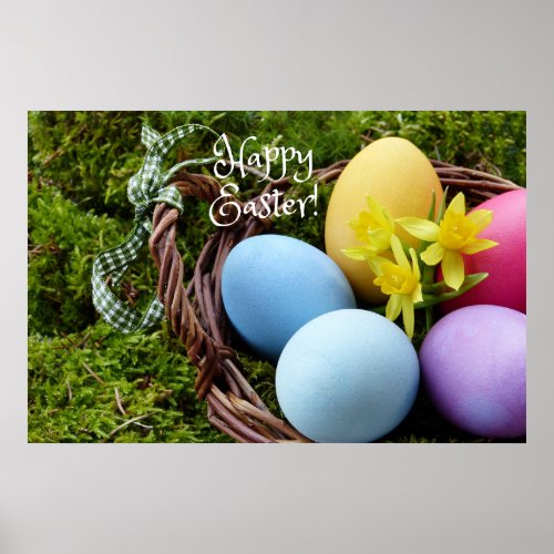 Happy Easter Colorful Easter Eggs Basket  Poster