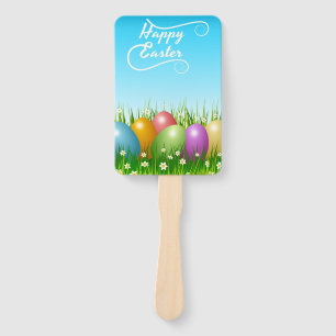 "HAPPY EASTER" COLORFUL EASTER EGGS HAND FAN