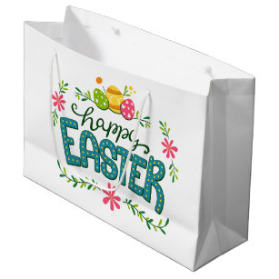 Happy Easter Colorful Easter Eggs Large Gift Bag