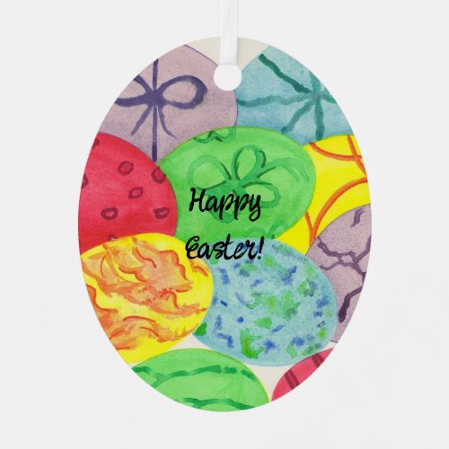 Happy Easter Colorful Easter Eggs Oval Ornaments