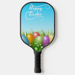 "HAPPY EASTER" COLORFUL EASTER EGGS PICKLEBALL PADDLE