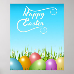 "HAPPY EASTER" COLORFUL EASTER EGGS POSTER