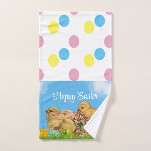 Happy Easter Colorful Eggs and Chickens Towel