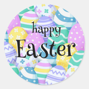 Happy Easter Colorful Eggs Background Classic Round Sticker