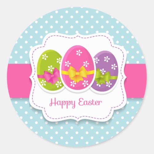 Happy Easter Colorful Eggs Greeting Classic Round Sticker