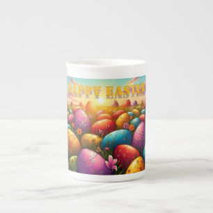Happy Easter Colorful Eggs in Spring Meadow Bone China Mug