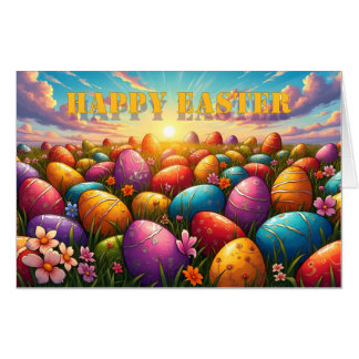 Happy Easter Colorful Eggs in Spring Meadow Card