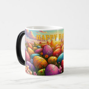 Happy Easter Colorful Eggs in Spring Meadow Color Morph Mug