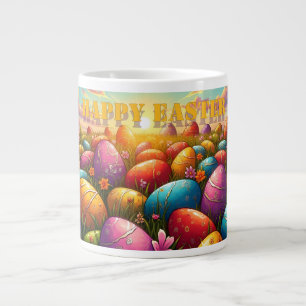 Happy Easter Colorful Eggs in Spring Meadow Giant Coffee Mug
