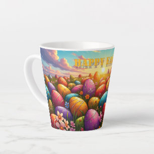 Happy Easter Colorful Eggs in Spring Meadow Latte Mug