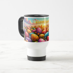 Happy Easter Colorful Eggs in Spring Meadow Travel Mug