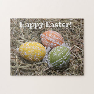 Happy Easter colorful eggs pisanky traditional Jigsaw Puzzle