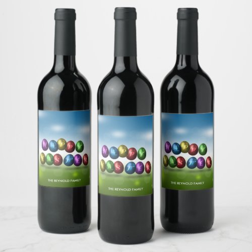 Happy Easter Colorful Eggs Wine Label