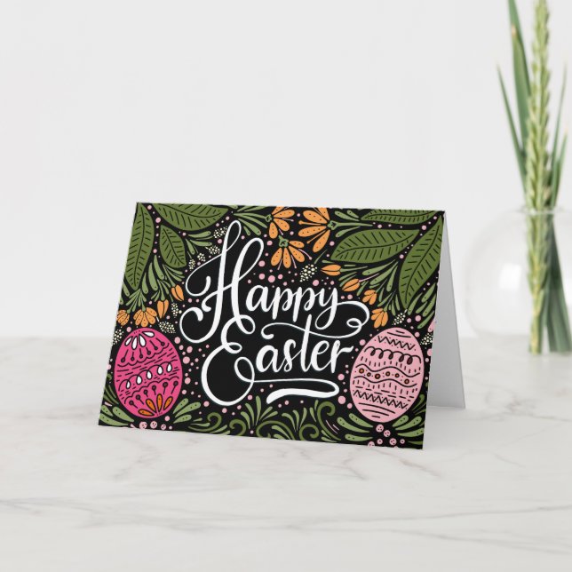 Happy Easter Colorful Floral Holiday Card (Front)
