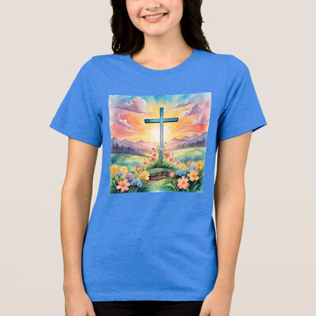 Happy Easter, colorful illustration, Tri-Blend Shirt (Front)