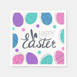 Happy Easter Colorful Modern Eggs Typography Napkins