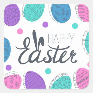 Happy Easter Colorful Modern Eggs Typography Square Sticker