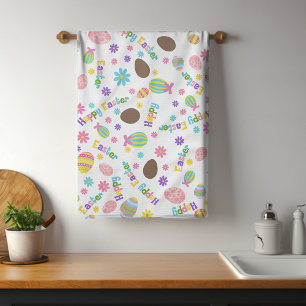 Happy Easter Colorful Modern Spring Egg Floral Kitchen Towel