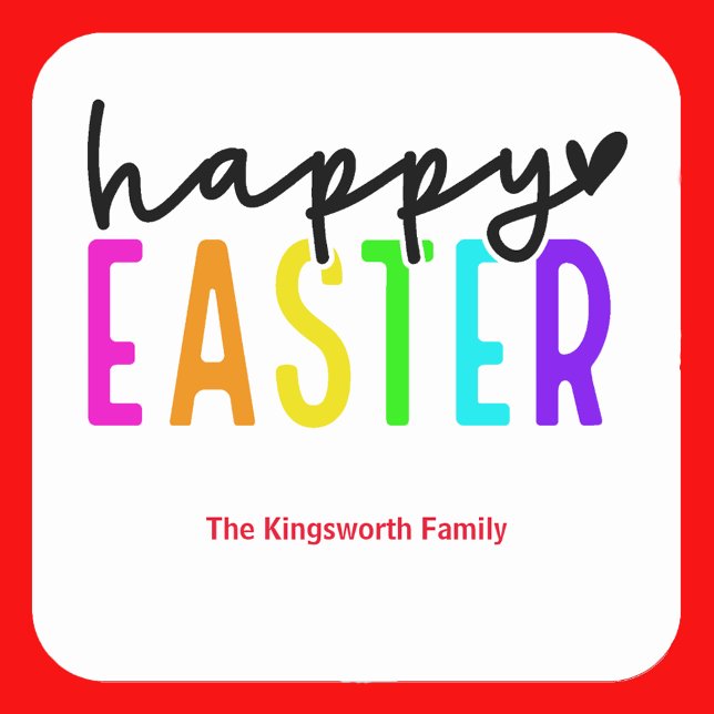 Happy Easter colorful personalized Square Sticker (Creator Uploaded)