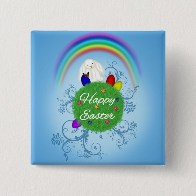Happy Easter Colorful Planet Button (Front)