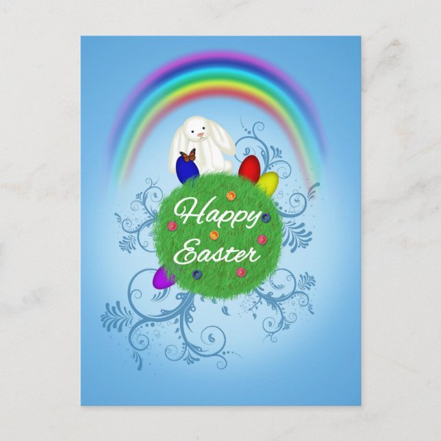 Happy Easter Colorful Planet Holiday Postcard (Front)