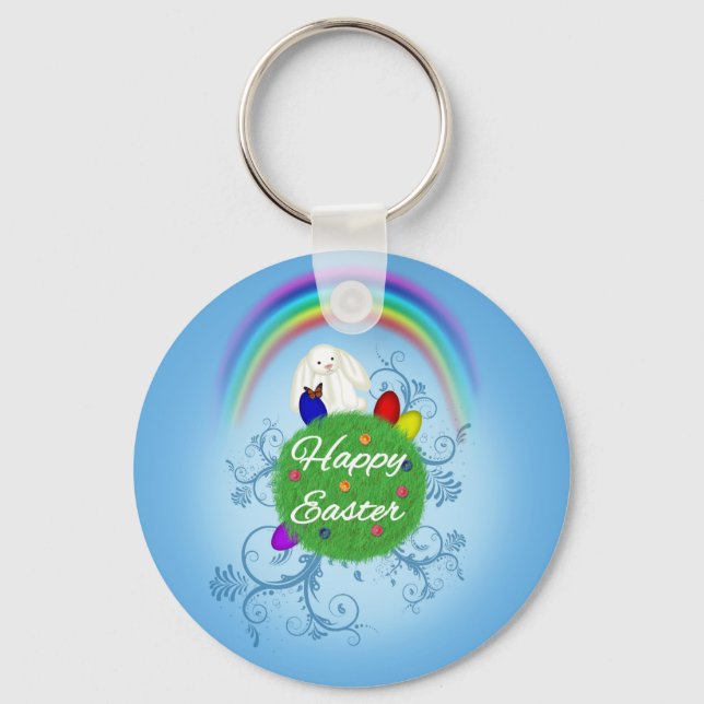Happy Easter Colorful Planet Keychain (Front)