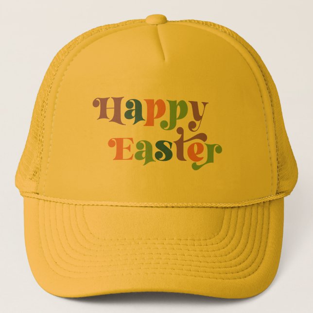Happy Easter Colorful Retro Typography Trucker Hat (Front)