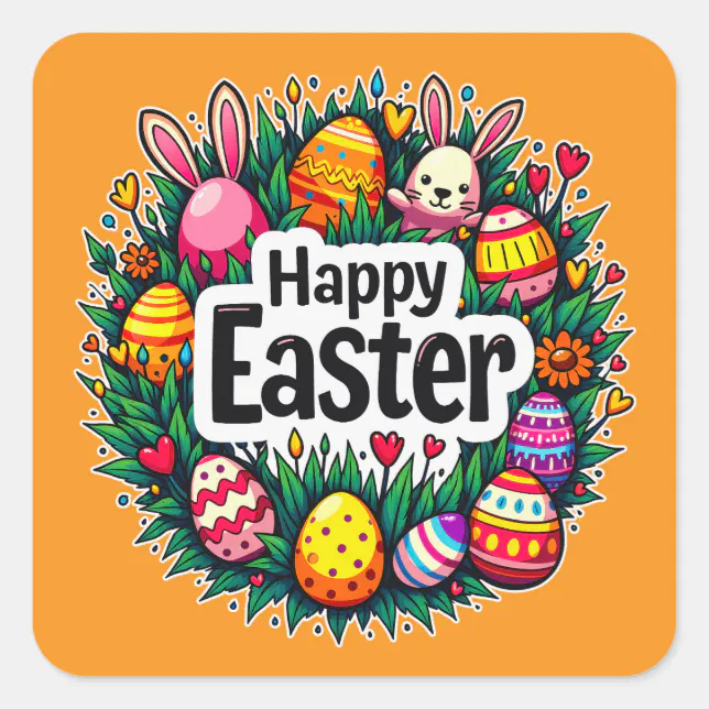 Happy Easter – Colorful Spring Design Autocolante Square Sticker | Zazzle
